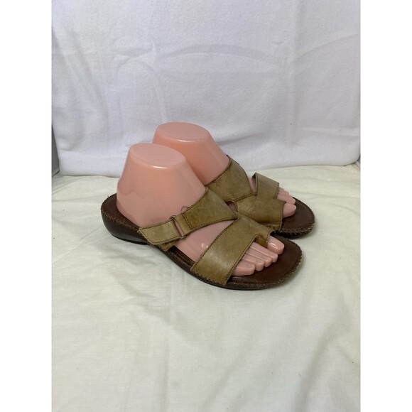 DR. SCHOLLS Slide Sandals Brown Leather Double Air Pillo  Women Size 8.5 Classic - Picture 1 of 6